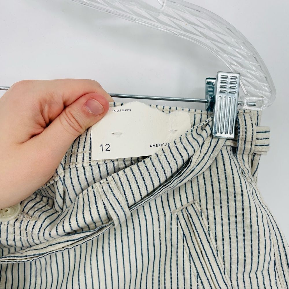 NEW American Eagle Hi-Rise Striped Tie Waist 100% Cotton Shorts Size 12 - Picture 4 of 8